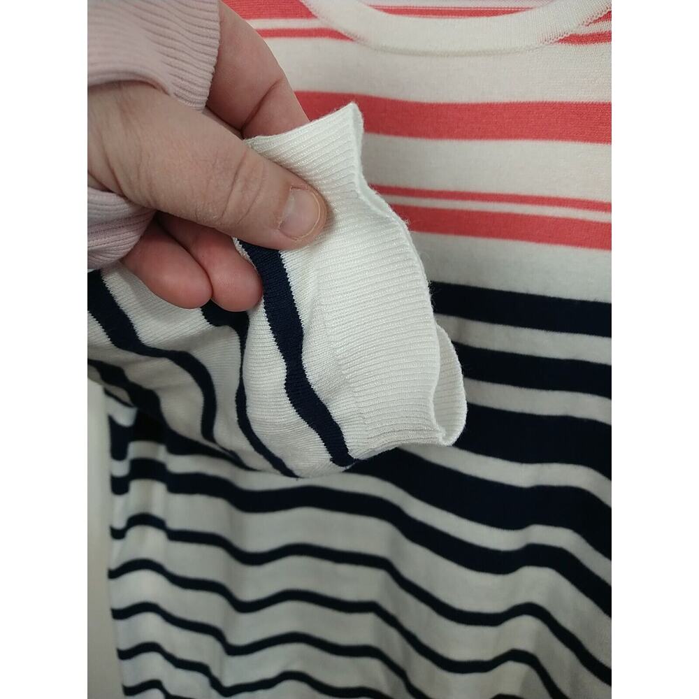 Lett & Me Woman's L Sweater Striped Nautical White Blue Pink Lightweight 3/4... - Picture 5 of 10